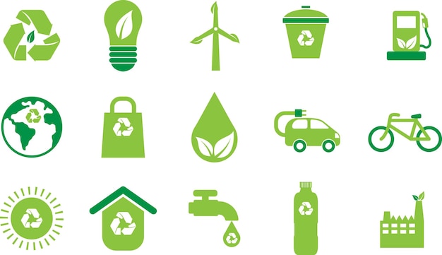 Vector set ecology icons vector green environmental icons collection in a circle