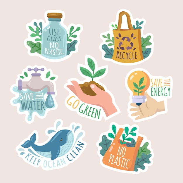 Set of ecology sticker with slogan