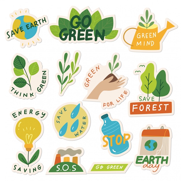 Set of Ecology Sticker with slogan