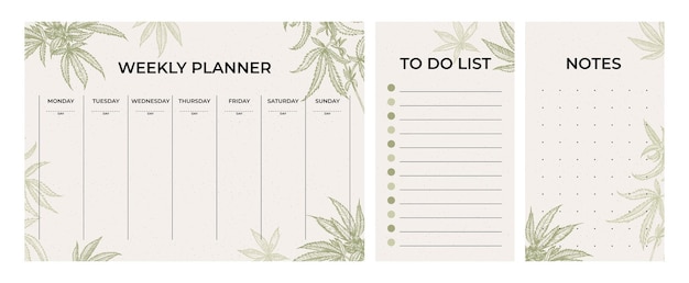 A set of ecostyle templates Weekly planner to do list notes Natural background Eco colors For