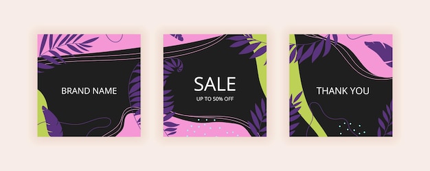 Set of editable abstract square banner template.