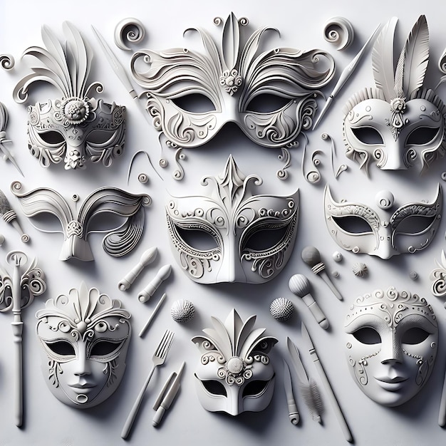 Set of Editable Collection of CARNIVAL MASK for Mardi Gras