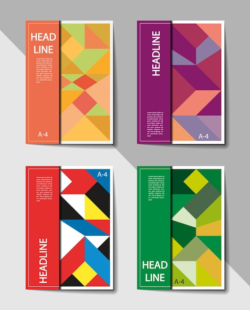 Vector set of editable layouts for a4 cover with abstract geometric pattern for printed publications