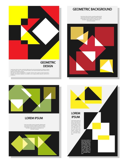 Set of editable layouts for A4 cover with abstract geometric pattern for printed publications