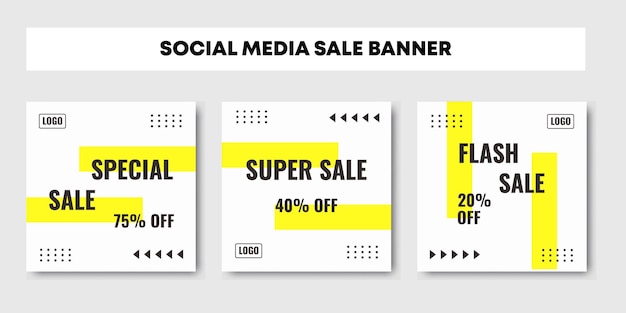 Set di modello di banner quadrato minimale modificabile con colori giallo e bianco promozione della vendita di moda creativa adatto per post sui social media e annunci su internet illustrazione vettoriale