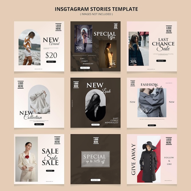 Set of Editable minimal square Fashion banner template Suitable for social media post and web ads