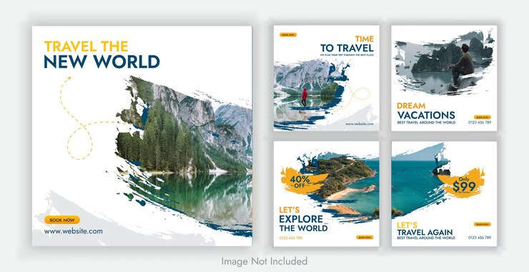 Set of editable social media instagram carousel post, Travel and tour adventure instant post collect