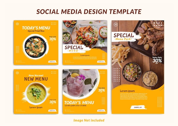 Set di modelli di post e storie modificabili per social media instagram design in tema di colore arancione adatto per promuovere la tua attività food and beverage