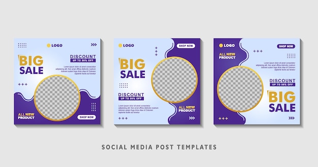 Set of editable square banner templates with photo collage suitable for social media post