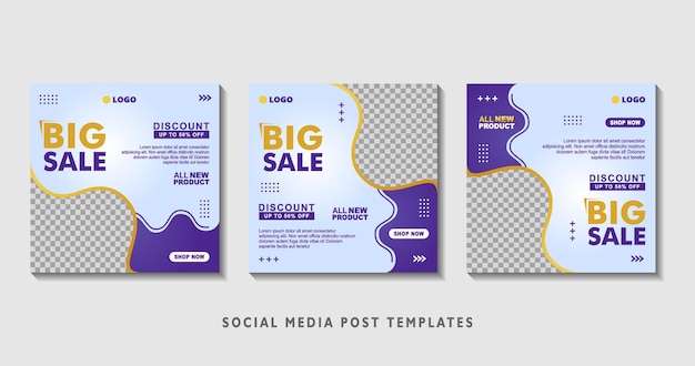 Set of editable square banner templates with photo collage suitable for social media post