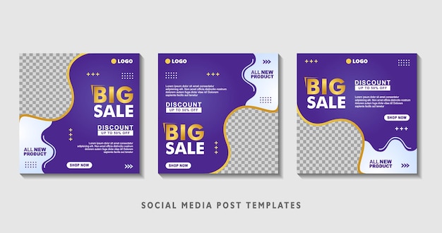 Set of editable square banner templates with photo collage suitable for social media post