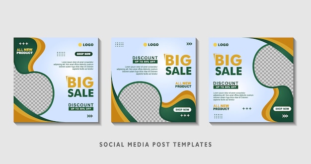 Set of editable square banner templates with photo collage suitable for social media post