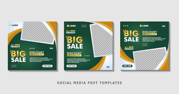 Set of editable square banner templates with photo collage suitable for social media post