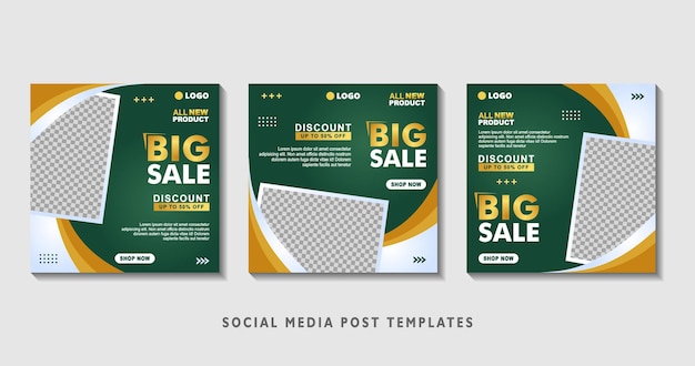 Set of editable square banner templates with photo collage suitable for social media post