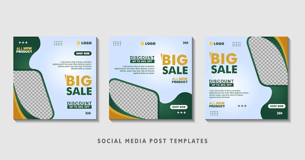 Set of editable square banner templates with photo collage suitable for social media post