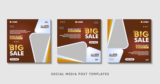 Set of editable square banner templates with photo collage suitable for social media post