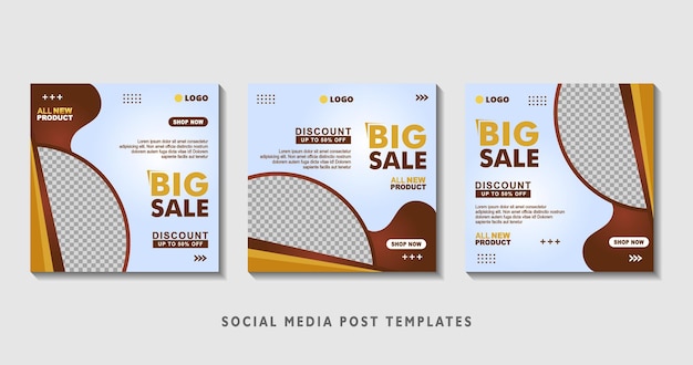 Set of editable square banner templates with photo collage suitable for social media post