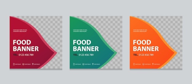 Vettore set di modelli di design di banner alimentari per aziende quadrate modificabili