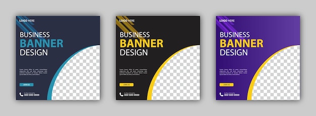 Set of editable square business web banner design template background suitable for social media