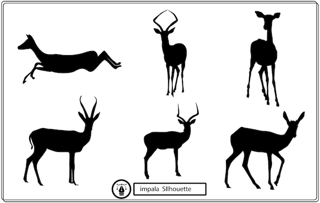 Vector set of editable vector silhouettes of running impala