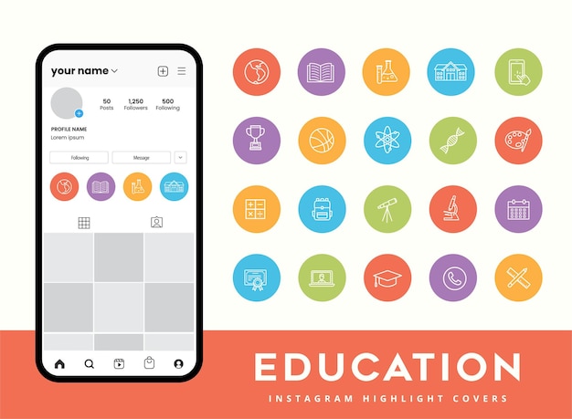 Set of education icons for instagram story highlight covers