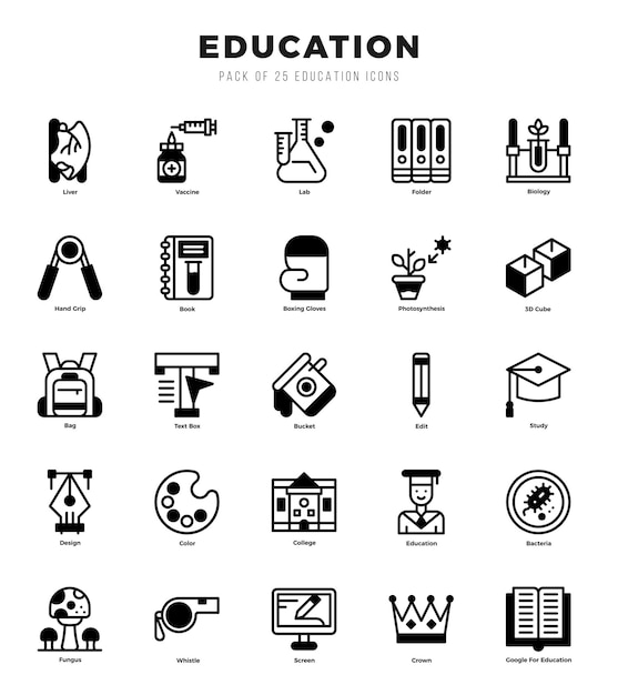 Set of Education Icons Simple line art style icons pack