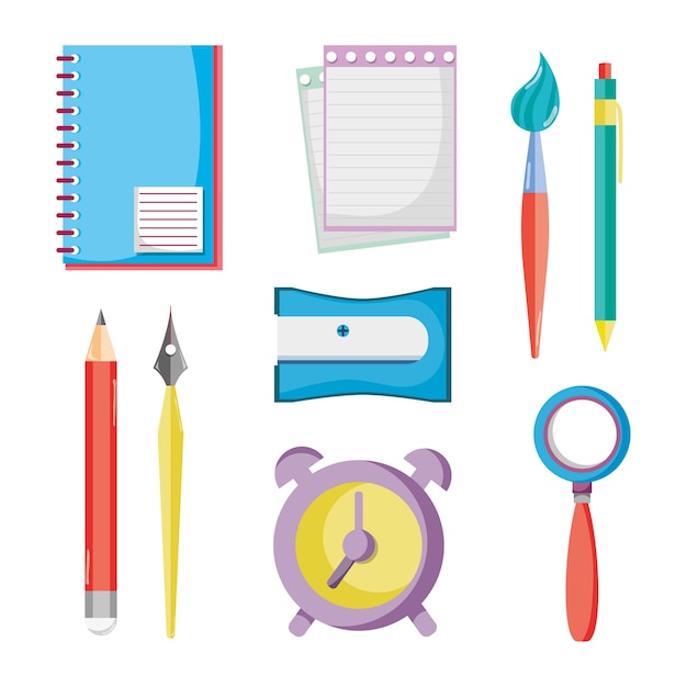 set education school utensils icons