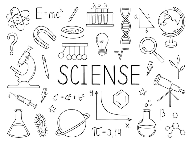 Insieme di doodle di istruzione e scienza