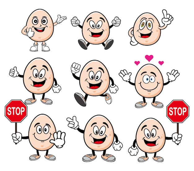 set of egg mascot character with various expressions