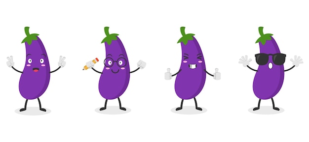 Set eggplant cartoon icon vector illustration