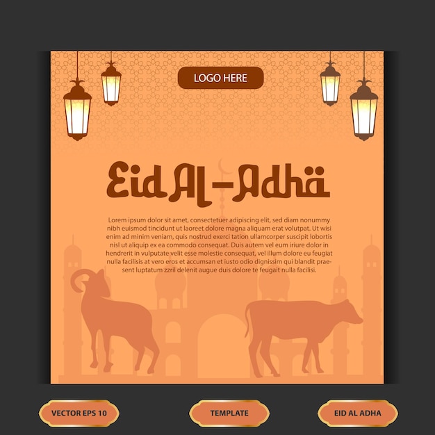 ベクトル イードアル犠牲祭ソーシャル メディア投稿テンプレート idul adha グリーティング カード ベクトル イラスト ベクトルを設定します。