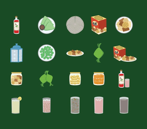 A set of Eid Mubarak Food icons including food drinks and snack