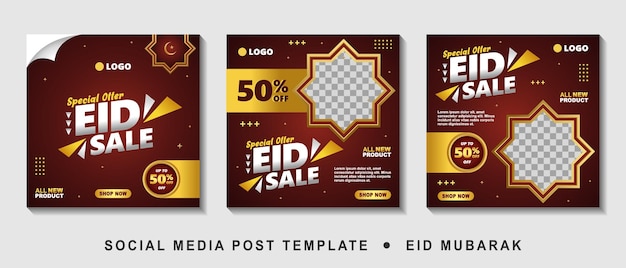 Set Eid Sale Promotie Vierkante Banner Template met fotocollage Geschikt voor Social Media Post