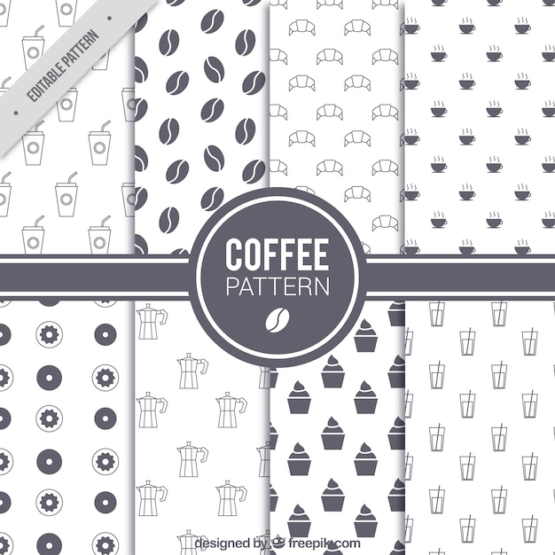 Set of eight coffee patterns in flat design