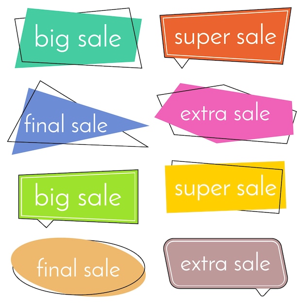 Set of eight sale vector bannes  with colorful design elements. vector illustration.