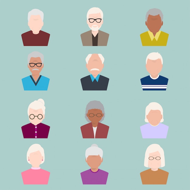 Set of elder people, old people icon