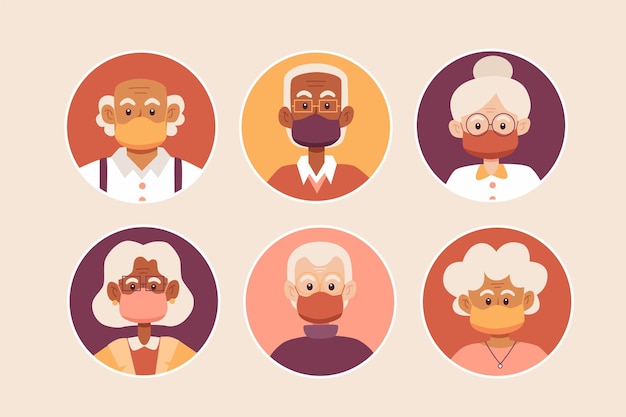 Vector set of elderly profiles avatar vector