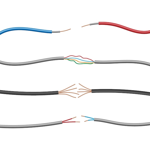 Vettore set di cavi elettrici isolati su sfondo bianco, illustrazione vettoriale