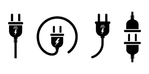 Set of electric plug vector icons on white background. Electrical cord or cable. Electric power.