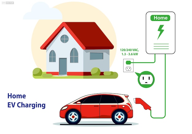 Vettore serie di segnali 3d sulla procedura di ricarica dei veicoli elettrici