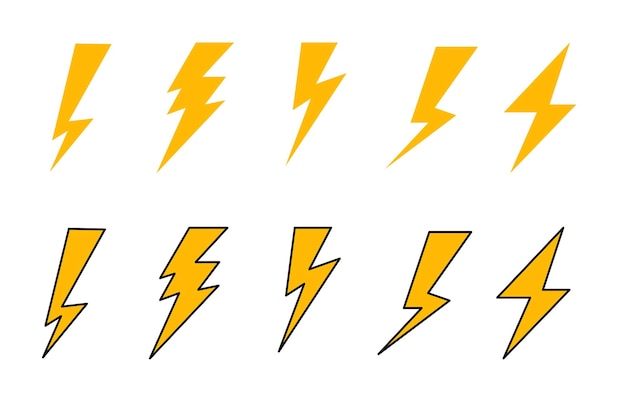 Set di flash elettrico icona di velocità fulmine simbolo di segnale di pericolo