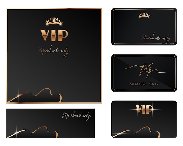 Set di elegante biglietto da visita modello vip invito sfondo buono regalo di lusso nero e dorato moderno solo per i membri illustrazione vettoriale con disegno astratto per biglietto di auguri poster