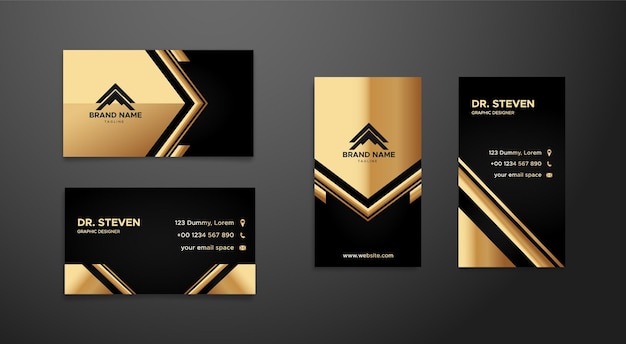 Set of elegant business card template with abstract black and gold gradient shapes