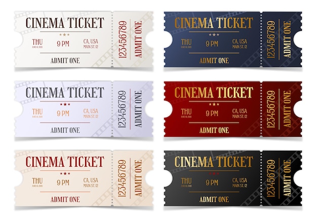 Set of elegant cinema tickets