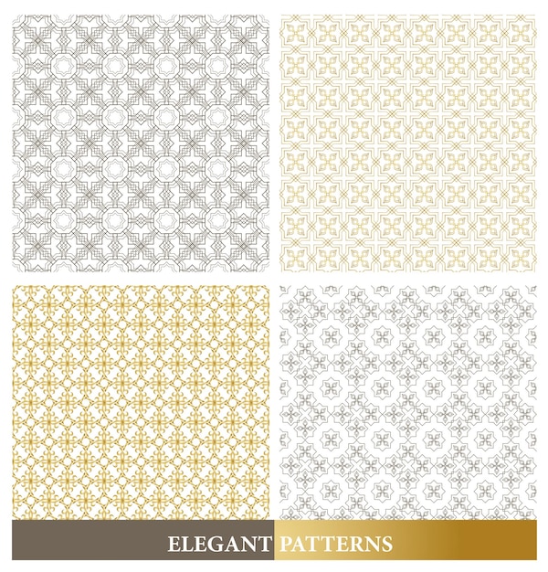 Set of Elegant European or Arabic Seamless Patterns in Gold Color in Classic Style Elements