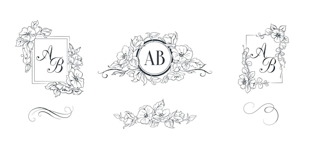 Vector set of elegant floral monograms