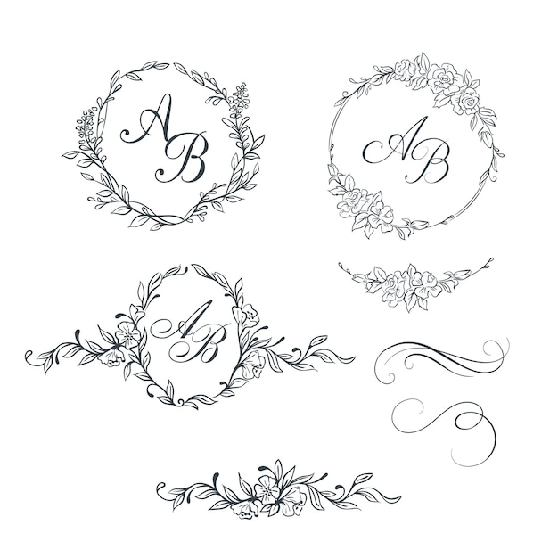 Set di eleganti monogrammi floreali