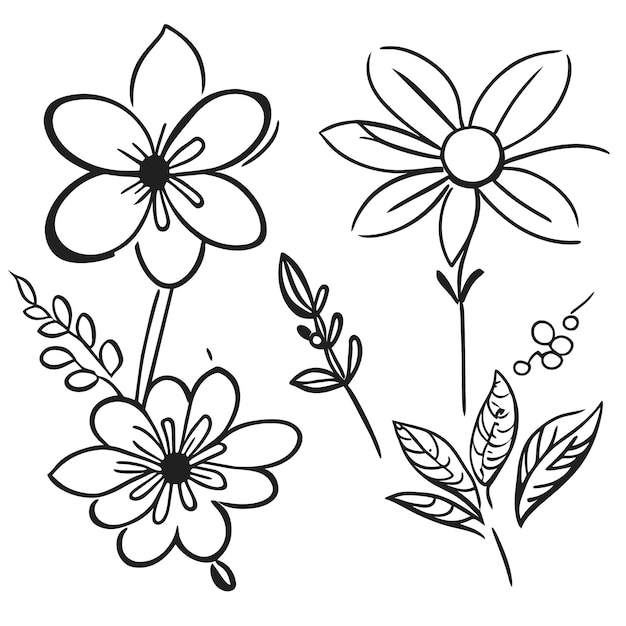 Vector set of elegant frames with leaves or hand drawn floral decoration element set