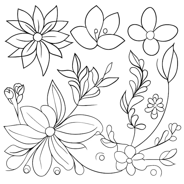 Vector set of elegant frames with leaves or hand drawn floral decoration element set