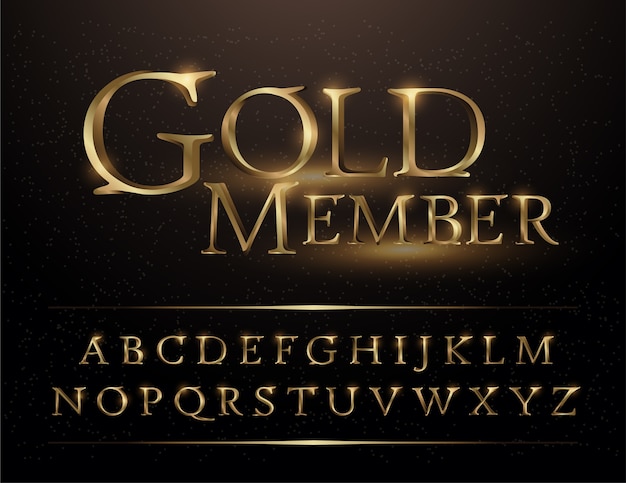 Vector set of elegant gold colored metal chrome alphabet font